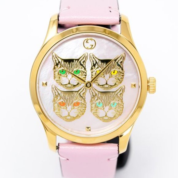 GUCCI LIMITED EDITION VERY RARE, Feline Heads, Mother-of-Pearl Dial Ladies Watch - Picture 1 of 10